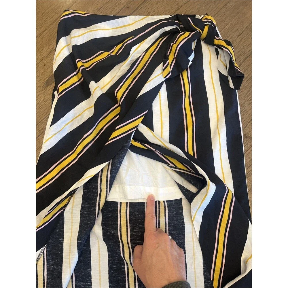 Banana Republic Womens Size 4 Striped Navy White Gold Faux-Wrap Tie Midi Skirt - Picture 8 of 11